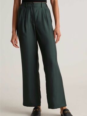 Quince 100% Silk Wool Trousers Forest Green Sz 8